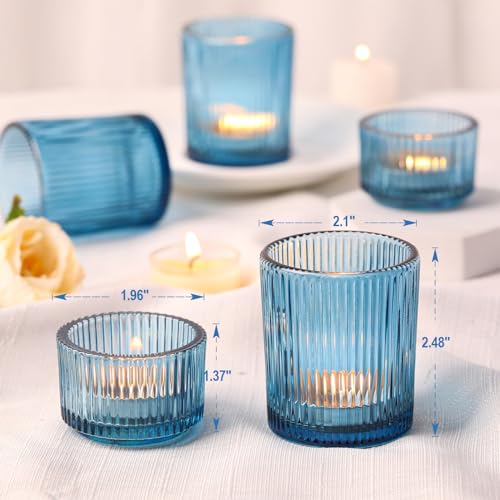 Blue Ribbed Votive Candle Holders Set - 20 Pcs, Assorted Sizes, Wedding & Party Decor Variation of Blue / 20
