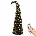 Black Curved Halloween Tree 5FT with Remote & Timer - Sequin Decor - Variation: Black-8