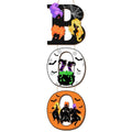 Halloween Wooden Door Sign Decorations - Spooky Witch Sisters, Bat & Cauldron Wall Plaque Set
