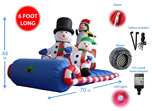 6 Ft Lighted Inflatable Snowman with Penguin Holiday Decor - Outdoor Christmas Decoration