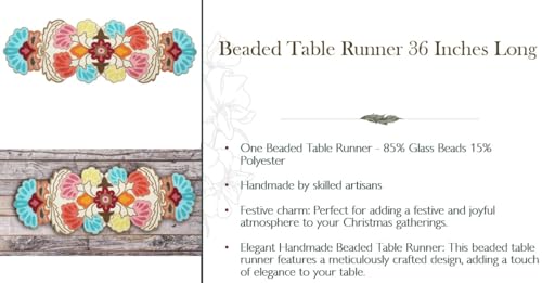 Hand Beaded Christmas Decor Runner - Blue Orange Multi 13x36 Inches, Festive Holiday Table Centerpiece