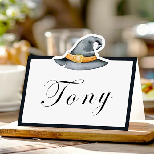 Halloween Buffet Food Labels - 48 Pack Folded Place Cards for Parties - Halloween Variation