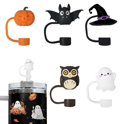 Halloween 5pcs Silicone Straw Covers for Stanley Cup - Black+Orange