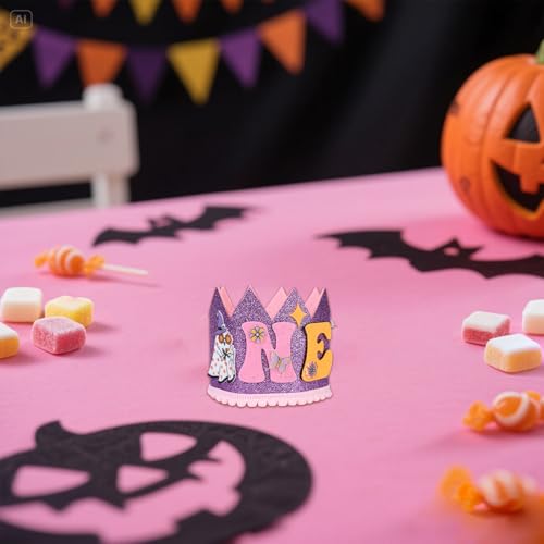 Halloween First Birthday Glitter Crown Hat - Kids Party Costume Accessory