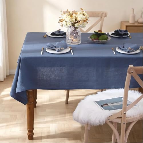 Linen Tablecloth 54x72 Inches - Classic Blue Textured Dining Cover