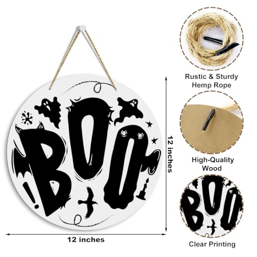 Halloween Boo Sign Wall Decor - Indoor Door Hanging for Halloween 12x12in - Halloween6 Variation