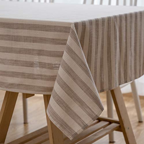 Fall Farmhouse Tablecloth 6ft Rectangular Taupe Striped Linen Blend Indoor Outdoor