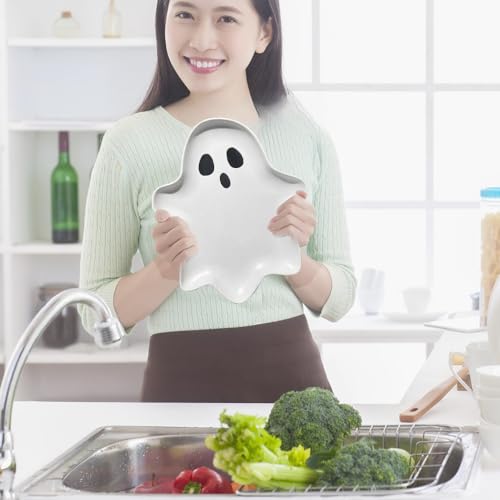 Halloween Ghost Ceramic Plate - Reusable 10.6x9.1 Inches for Desserts Snacks & Party Decor - Variation 1
