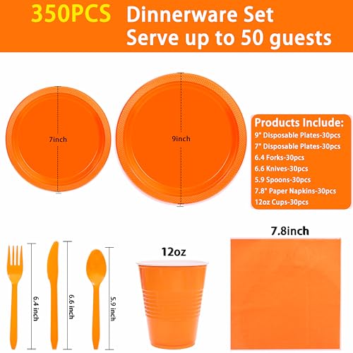 Orange Disposable Plastic Plates Set - 350 Pieces for Parties & Events
