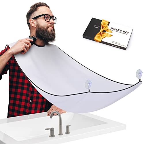 White Beard Bib Apron Hair Catcher for Shaving Grooming - Non-Stick, Adjustable