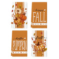 Pumpkin Fall Kitchen Towels Set of 4 - 18x26 Inch Orange Stripes