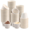 White 4oz Bagasse Fiber Paper Bowls 150 Pack - Biodegradable Disposable Serving Cups