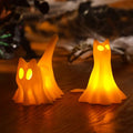 Halloween Ghost Cat LED Figurines Set - Spooky Tabletop Decor with Amber Glow