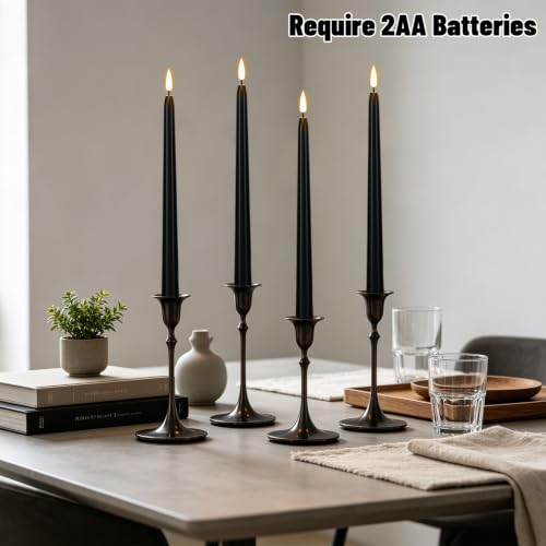 Wondise 10-Pack Black Flameless Taper Candles with Remote & Timer for Halloween Decor