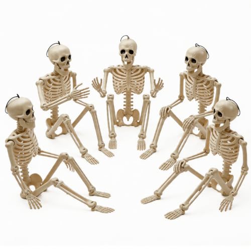 Full Body Halloween Skeleton Decorations - Movable Joints, Hanging or Standing, 16 Inch, Indoor & Outdoor Use
