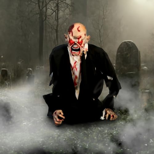 Haunted Hill Farm 35-Inch Damien Zombie Animatronic with Light-Up Eyes & Motion Sound