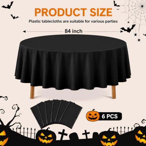 Black 84-Inch Round Disposable Tablecloths - Set of 6, Party & Event Cover