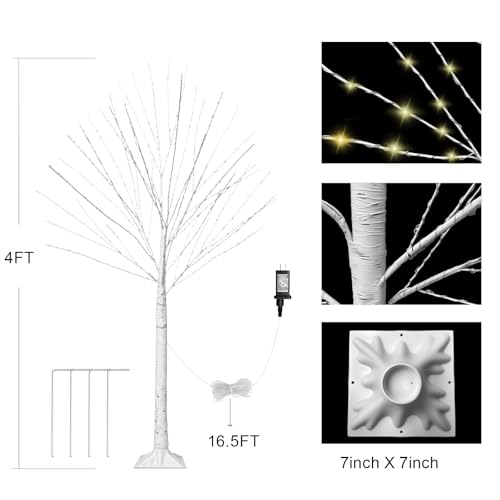 4Ft Lighted Birch Tree Set with 880 LEDs & 8 Modes - Indoor Outdoor Xmas Decor - 2 Pack