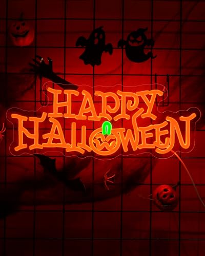 Halloween Neon Light Sign - Orange Pumpkin & Happy Halloween Wall Decor - USB Powered - Variation: Orange Halloween