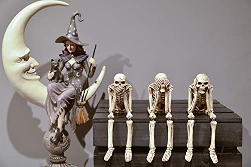 Halloween Skeleton Figurines Set - No Evil Yoga Skeleton Decor - Spooky Home Decor