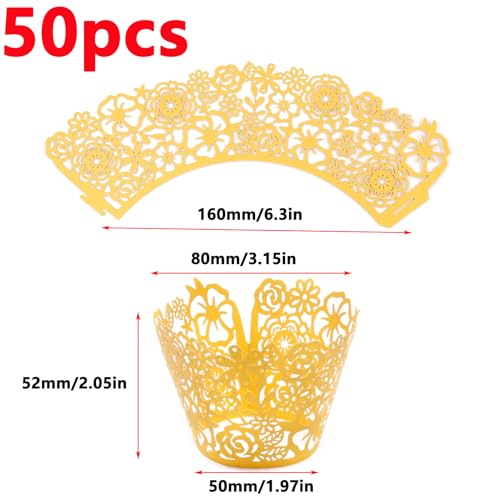 Antrader Gold Lace Cupcake Liners - Wedding & Party Baking Wraps, 50 Pieces