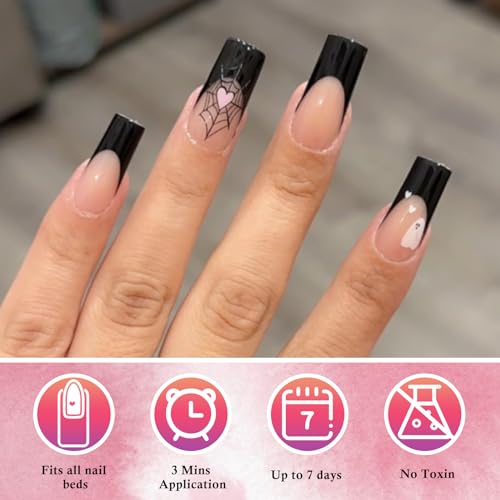 AddFavor Medium Square Black French Tip Press-On Nails 120pcs with Adhesive Tabs