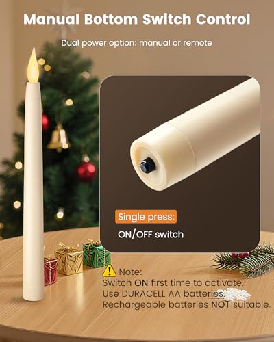 10.5 Inch Flameless Ivory Taper Candles with Remote & Timer - Warm White 3000K - 6 Pack