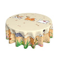 Cat Round Tablecloth 70 Inch Waterproof Rustic Fishbone Paw Floral Farmhouse Decor