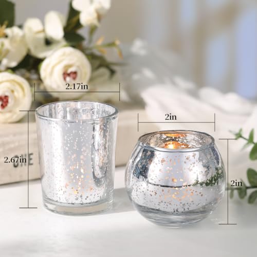 Silver Glass Votive Candle Holders Set - 72pcs Assorted Mercury Finish with Variation Silver (36pcs + 36pcs)