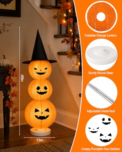 Halloween Jack O Lantern Pumpkin Paper Lantern Set with String Lights - 3 Lanterns