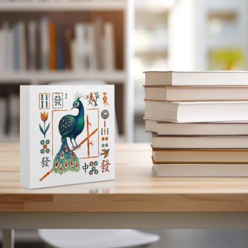 Wooden Bird Mahjong Desk Sign - White 1479, Rustic Table Decoration