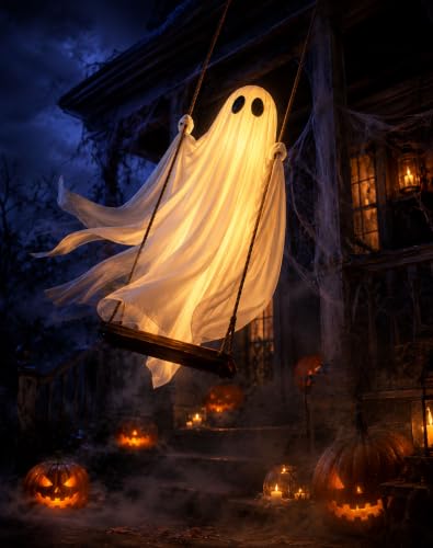5 Ft Swinging Ghost Outdoor Decor - Halloween Swaying Ghost on a Swing