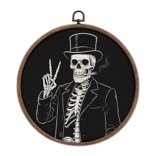 Gothic Skull Wall Art - Round Canvas Decor, 10x10 Inch, Variation 01