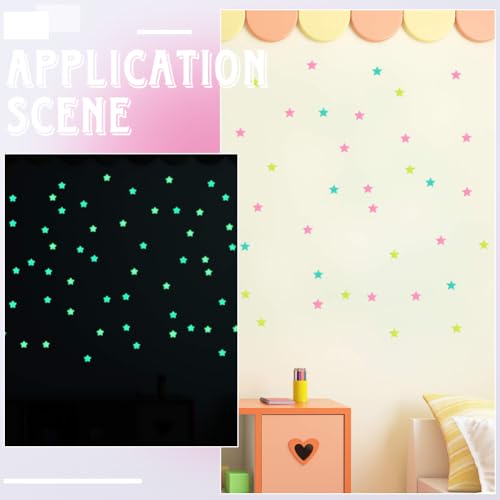 Pink Glow in The Dark Star Stickers - 200 Pieces Ceiling Wall Decals for Bedroom & Home Decor - DIY Starry Sky Murals