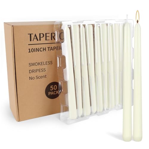 10-Inch Ivory Taper Candles - 50 Pack Dripless Unscented Dinner Candles Variation of THIS listing