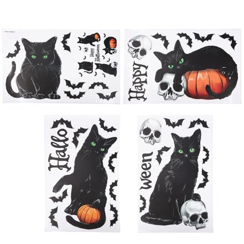 Black Cat Halloween Window Clings - 4 Sheets Spooky Party Decorations