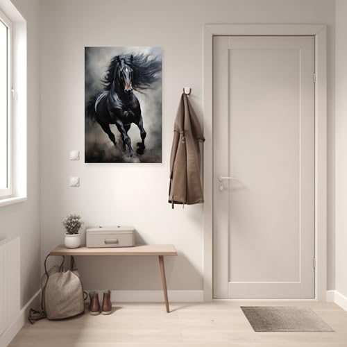 Horse Canvas Wall Art - Black Running Horse Animal Painting - 16x24 Framed Decor Variation of THIS listing