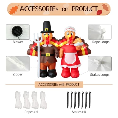 Thanksgiving Inflatable Turkey Couple Decorations with LED Lights - Festive Yard Decor - Variation of Turkey Couples