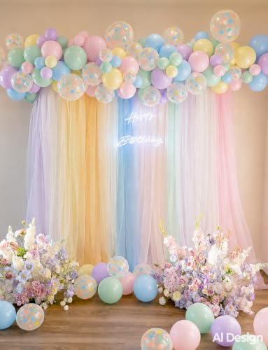 Pastel Rainbow Balloons with Polka Dot Design - Adeyoo, 12 Inch, 50 Pcs, No Mess Confetti Effect