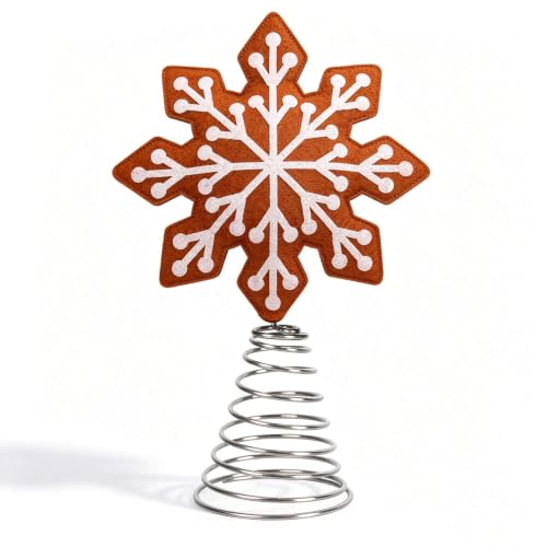 9IN Large Snowflake Christmas Tree Topper - Brown Snowflake Xmas Decor