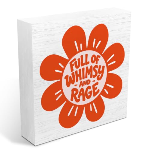 Whimsy Rage Wooden Quote Box Sign - Rustic Home Office Shelf Decor 5x5 In