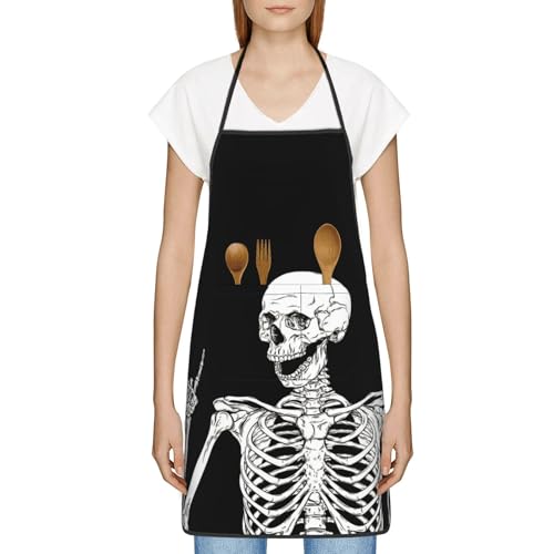 Waterproof Kitchen Apron for Women Men with Big Pocket - One Size Human Skeleton Variation