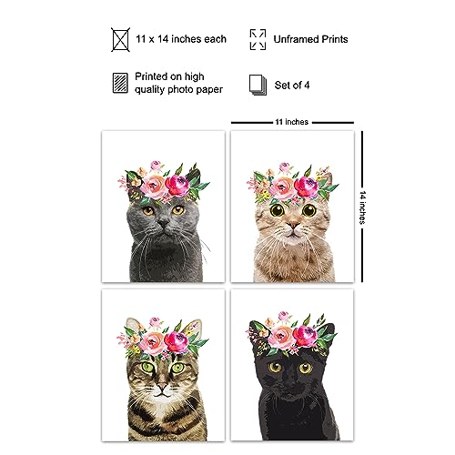 Cat Wall Art Prints Set - Unframed 11x14 Cute Kitten Room Decor