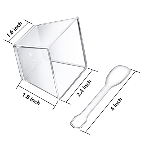 50 Pack 3.8 oz Clear Square Plastic Dessert Cups with Spoons - Party Supplies