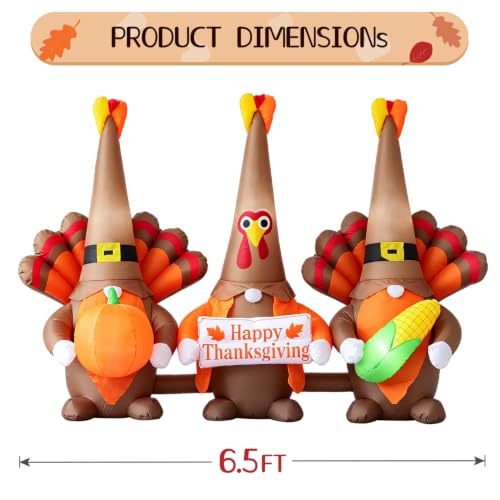 6.5 FT Thanksgiving Gnome Turkey Inflatable Outdoor Decor - Cheerful Autumn Yard Display