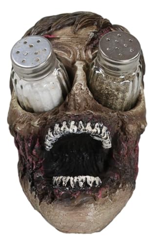 Gory Zombie Head Salt and Pepper Shaker Set Halloween Decor 5.5"