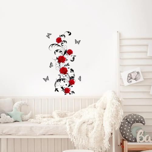 Red Rose Gothic Wall Decals Peel and Stick - Romantic Floral Vinyl Wall Art with Variation #49