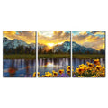 Mountain Canvas Wall Art Set - 3 Panels 20x28 Sunflower Landscape Framed Decor - Variation Wallart-12