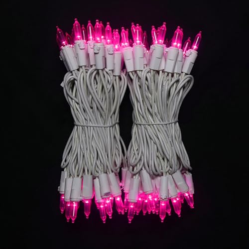 Pink Christmas LED String Lights - 2 Pack, 100 LEDs, 33ft, Connectable Indoor Outdoor Valentine's Day Decorations, White Wire Variation of White Wire-Pink / 33ft 100ct-2Pack