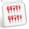 Gothic Style Curved Stiletto Press-On Nails with Eagle Claw Red Gradient - Extra Long Acrylic Fake Nails for Women